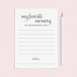 Share Your Favorite Memory Of The Birthday Girl Cards Printable by LittleSizzle