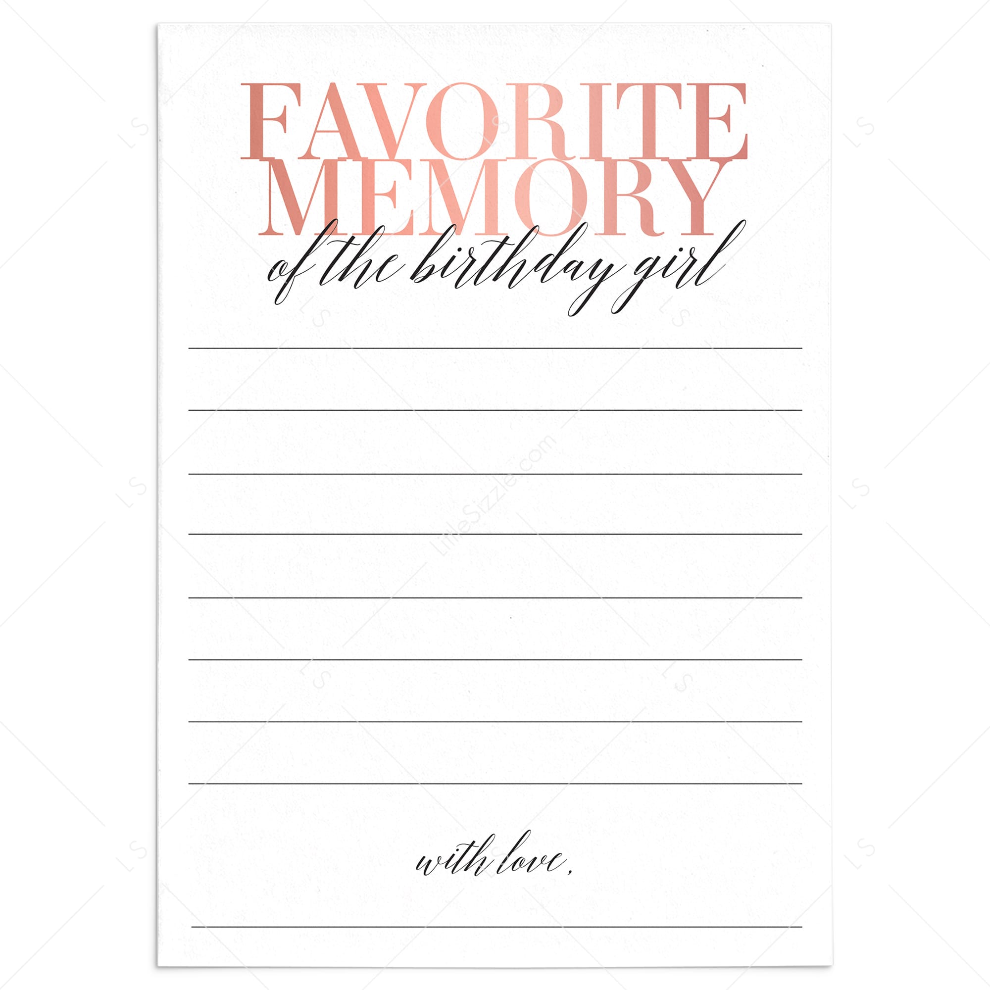 Favorite Memory With The Birthday Girl Cards Printable by LittleSizzle