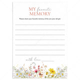 Wildflower First Birthday Game Card My Favorite Memory Of The Birthday Girl by LittleSizzle