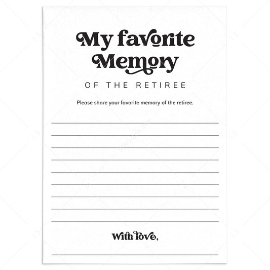 Printable My Favorite Memory Card for Retirement Party by LittleSizzle