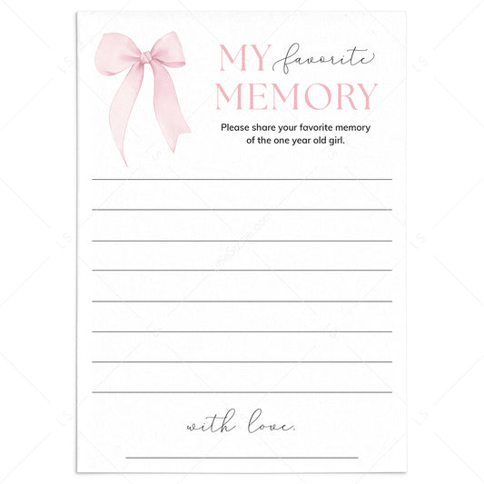 First Birthday Memory Cards Printable | Pink Bow Themed 1st Birthday Party by LittleSizzle