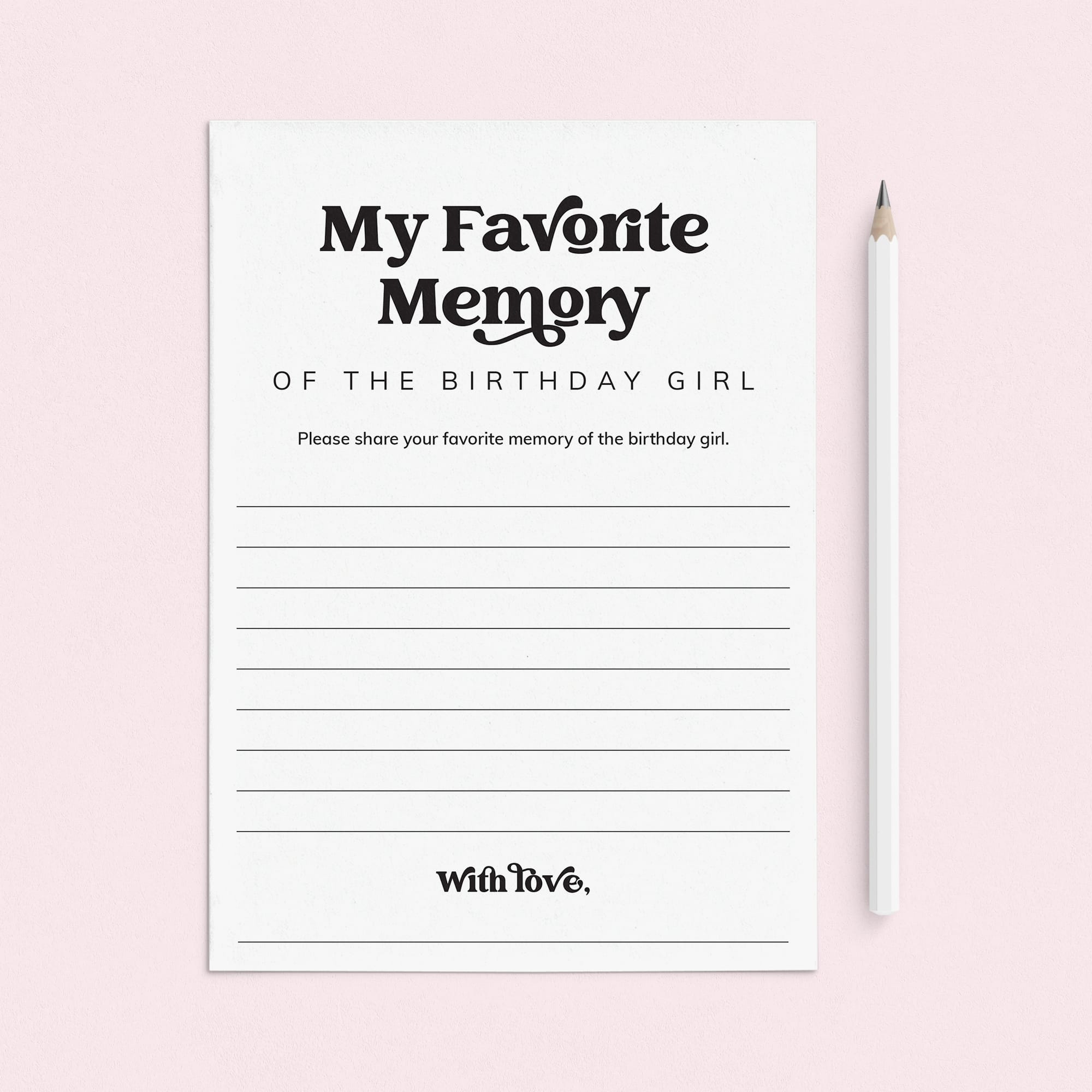 My Favorite Memory Of The Birthday Girl Printable Cards by LittleSizzle