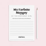 My Favorite Memory Of The Birthday Girl Printable Cards by LittleSizzle
