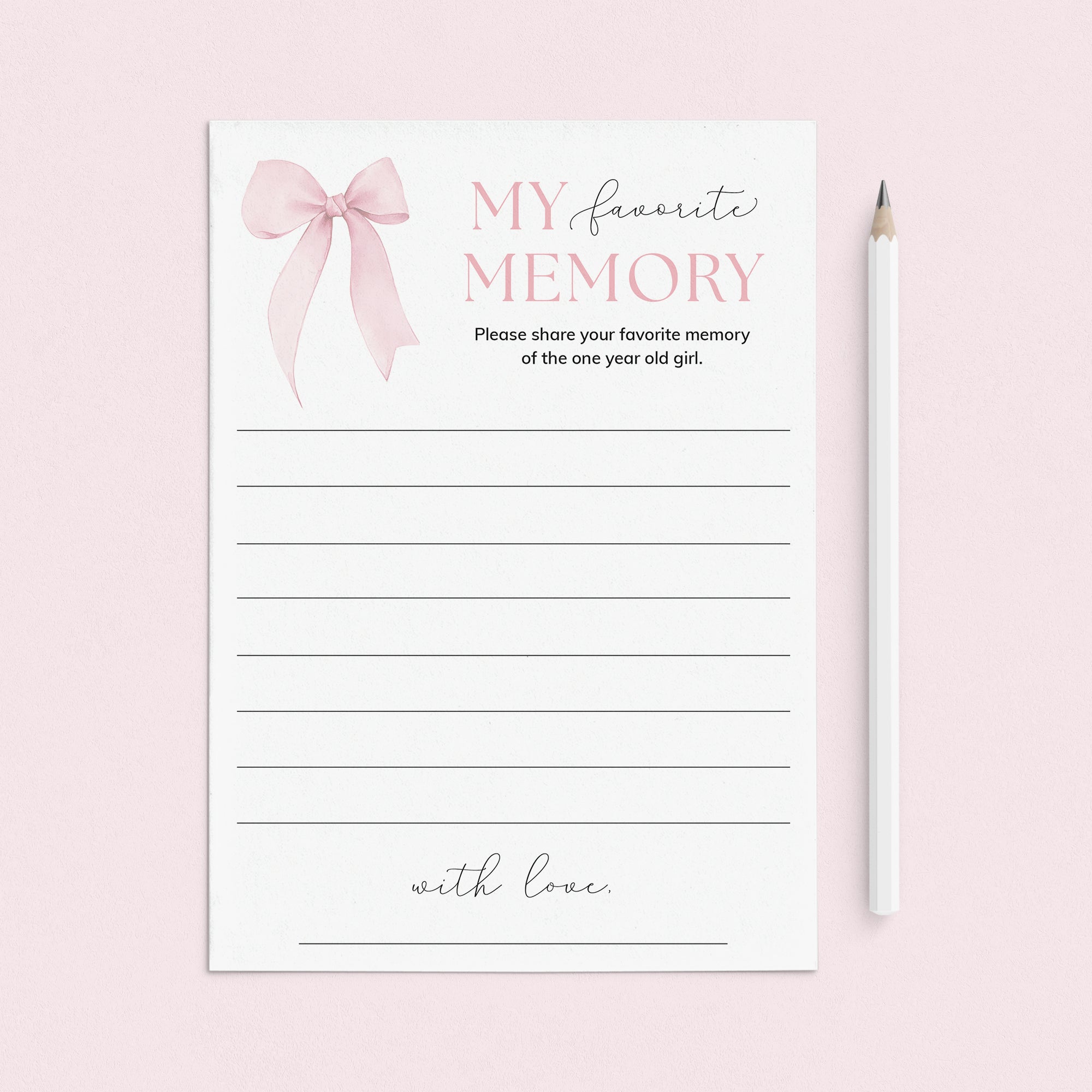 First Birthday Memory Cards Printable | Pink Bow Themed 1st Birthday Party by LittleSizzle