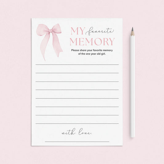 First Birthday Memory Cards Printable | Pink Bow Themed 1st Birthday Party by LittleSizzle