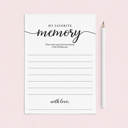 Favourite Memory Of The Birthday Girl Cards Printable by LittleSizzle