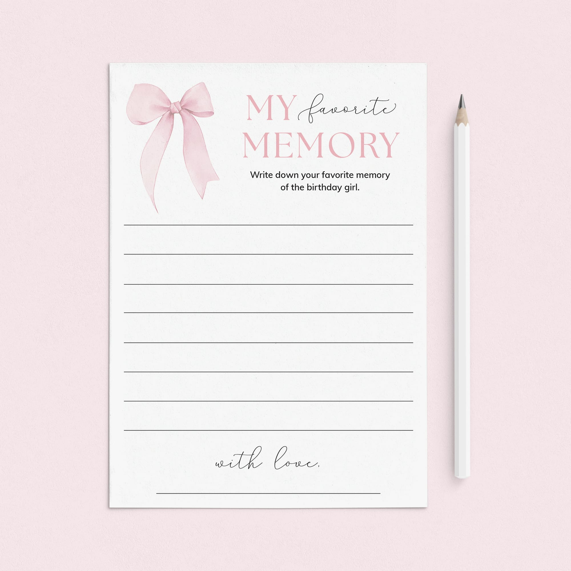 Favorite Memory Of The Birthday Girl Printable Bow Birthday Cards by LittleSizzle