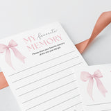 First Birthday Memory Cards Printable | Pink Bow Themed 1st Birthday Party