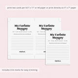 My Favorite Memory Of The Birthday Girl Printable Cards
