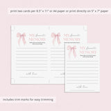First Birthday Memory Cards Printable | Pink Bow Themed 1st Birthday Party