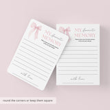 First Birthday Memory Cards Printable | Pink Bow Themed 1st Birthday Party