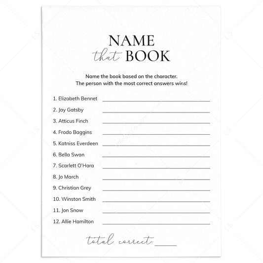 Book Club Name That Book Game with Answer Key Printable by LittleSizzle