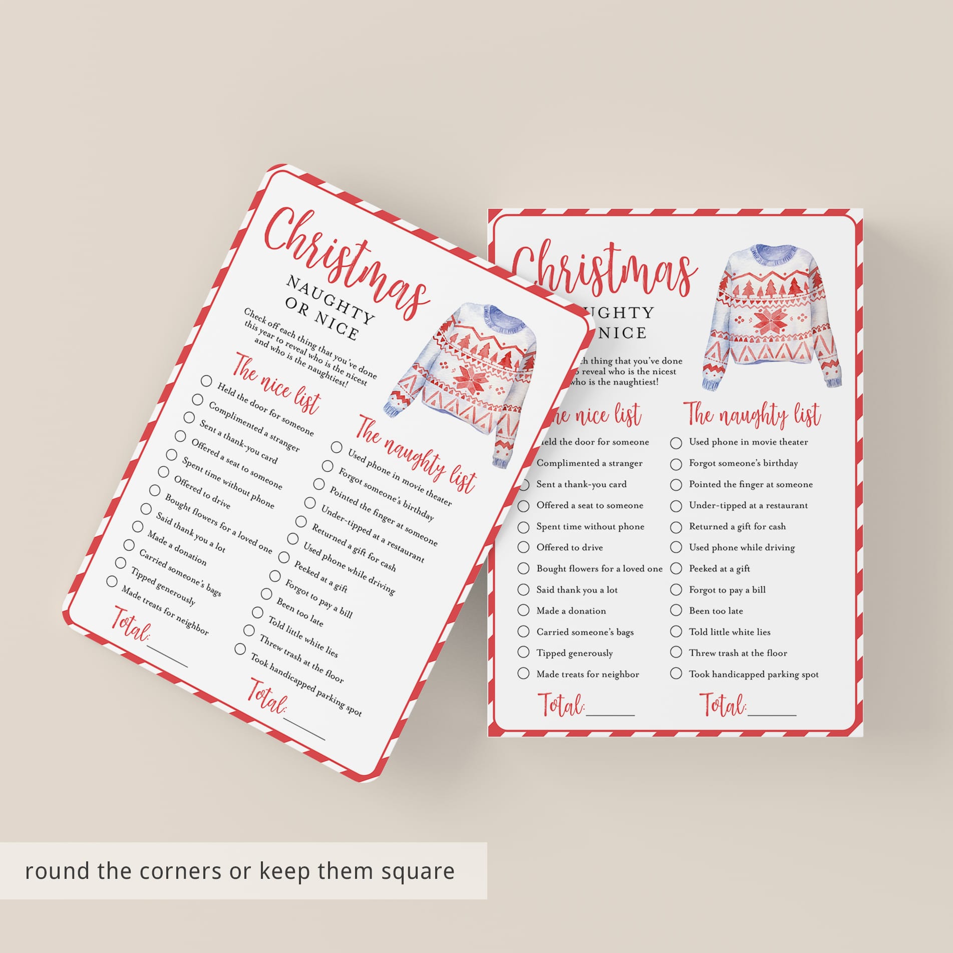 Funny Ugly Sweater Party Game Naughty or Nice Printable – LittleSizzle