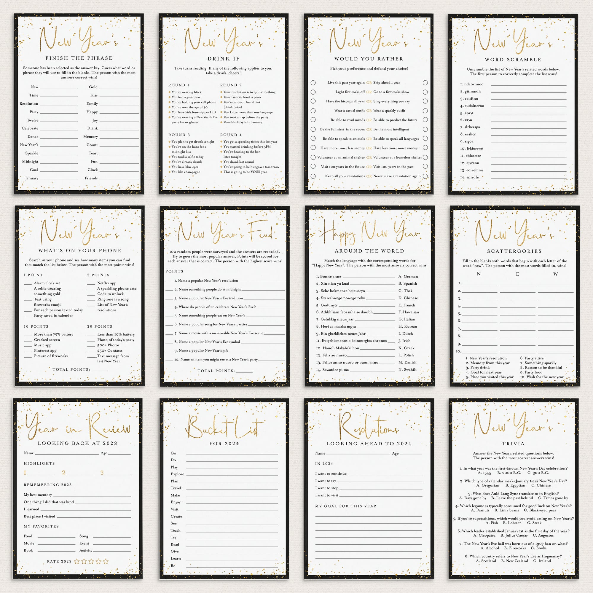 2024 New Years Eve Games Instant Download | 12 Printable Games ...