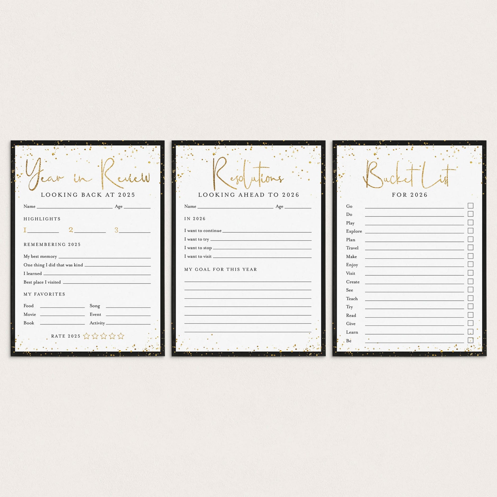 New Years Resolution Printable Cards | New Year Resolution List ...