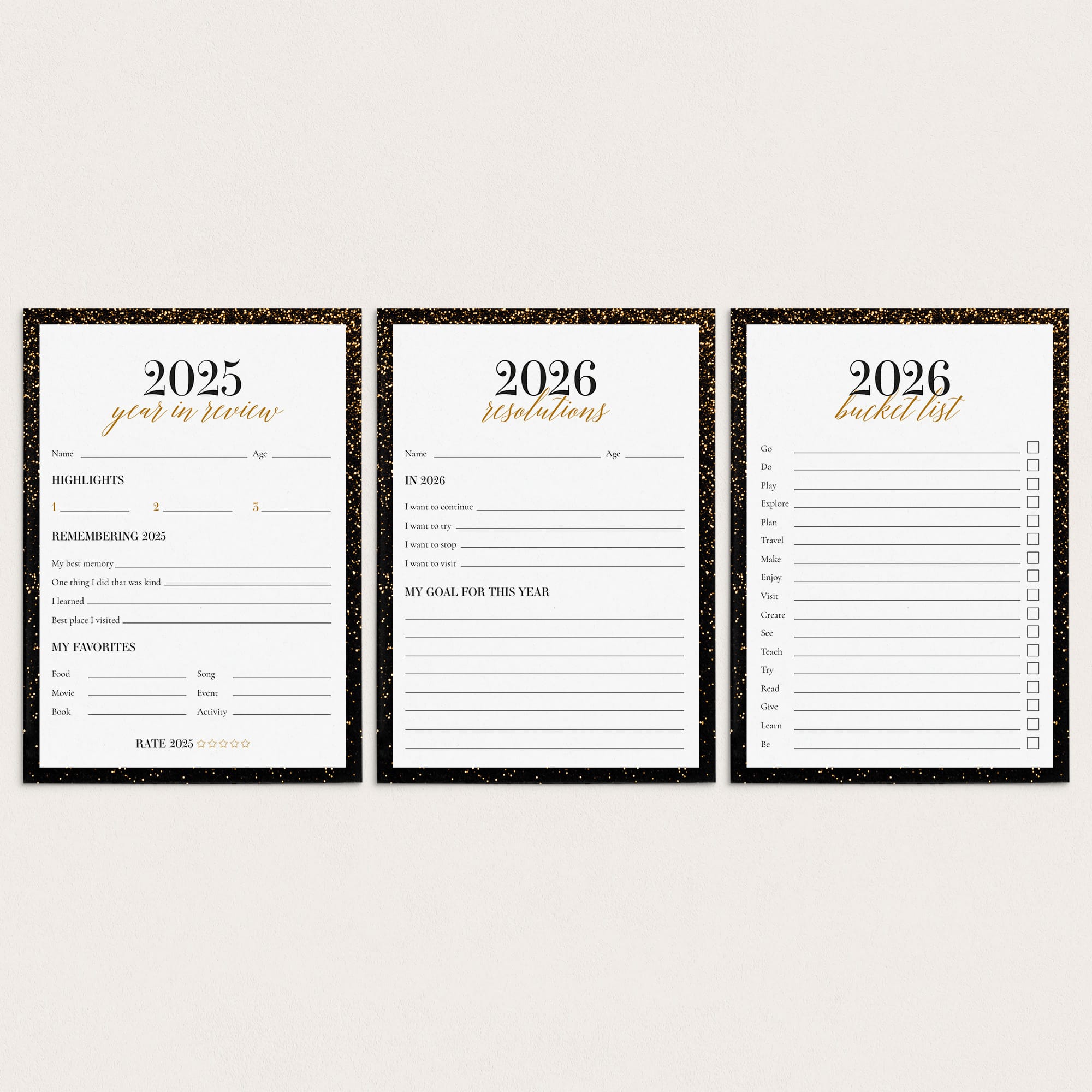 2025/2026 New Years Reflections and Resolutions Cards Printable by LittleSizzle