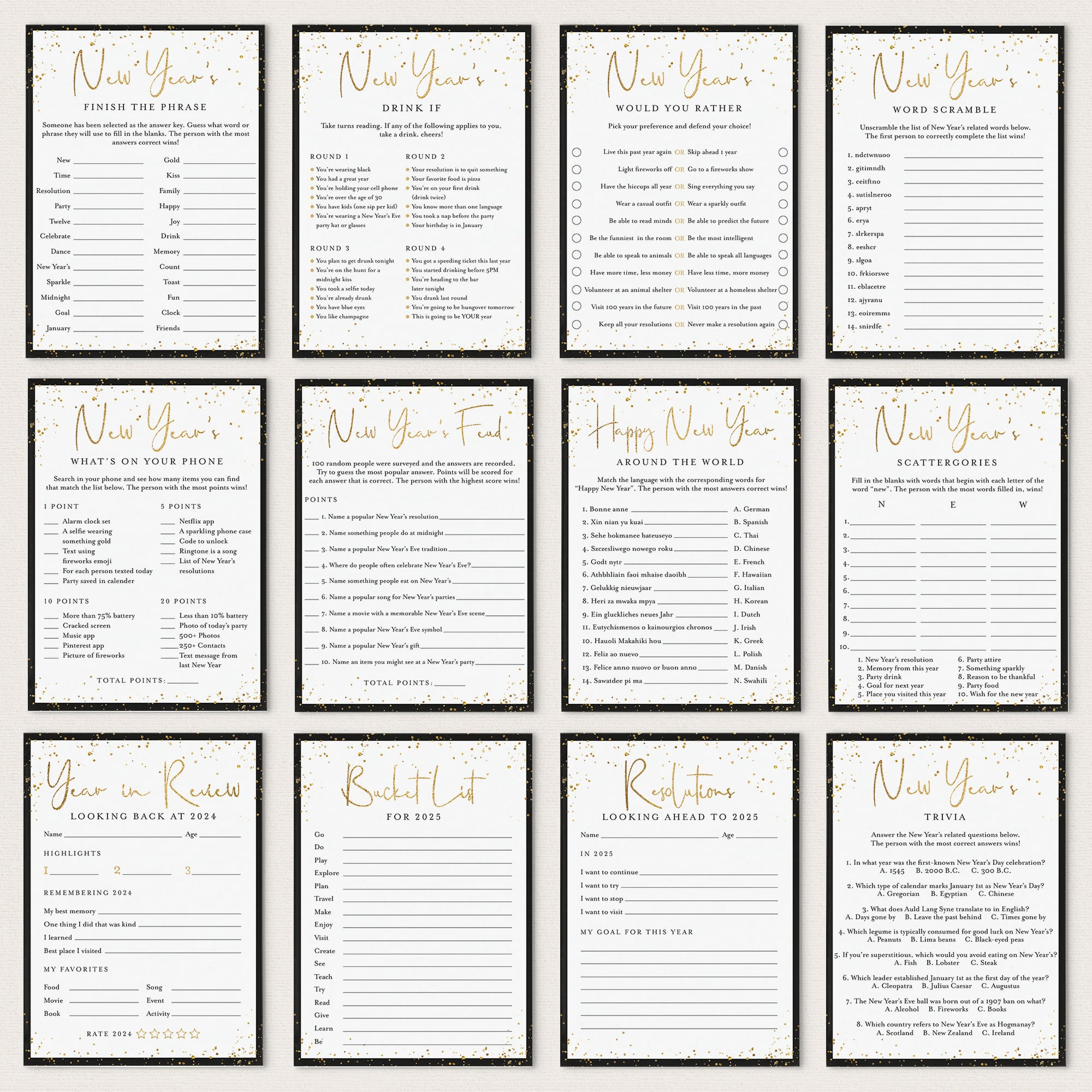 2025 New Years Eve Games Instant Download by LittleSizzle