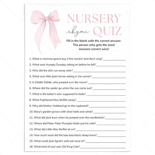 Girl Baby Shower Nursery Rhyme Quiz Answers Included by LittleSizzle
