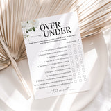 Over or Under Wedding Shower Game Printable