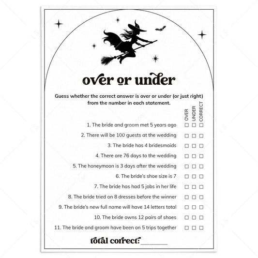 Salem Witchy Bride Bridal Shower Game Over or Under Digital Download by LittleSizzle