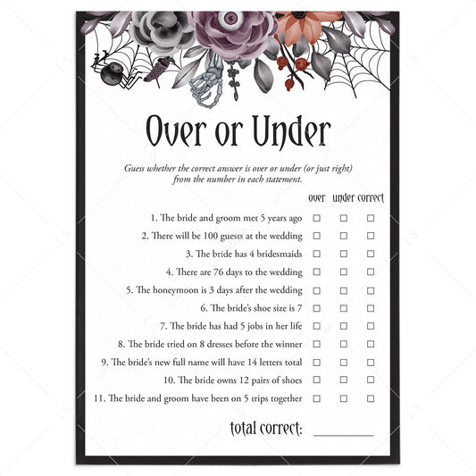 Floral Halloween Bridal Shower Game Over or Under Printable by LittleSizzle