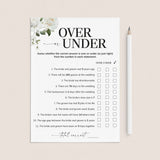 Over or Under Wedding Shower Game Printable by LittleSizzle