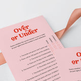 Over or Under Bridal Shower Game Printable Pink and Red
