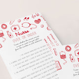 Nurse True or False Over or Under Game Printable