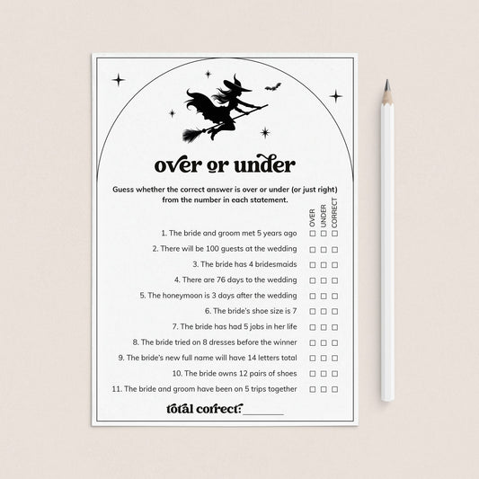 Salem Witchy Bride Bridal Shower Game Over or Under Digital Download by LittleSizzle
