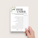 Over or Under Wedding Shower Game Printable