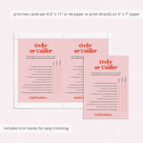 Over or Under Bridal Shower Game Printable Pink and Red