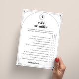 Mystical Bridal Shower Game Over or Under Printable