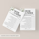 Over or Under Wedding Shower Game Printable