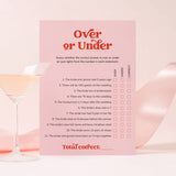 Over or Under Bridal Shower Game Printable Pink and Red
