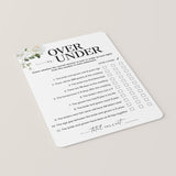Over or Under Wedding Shower Game Printable
