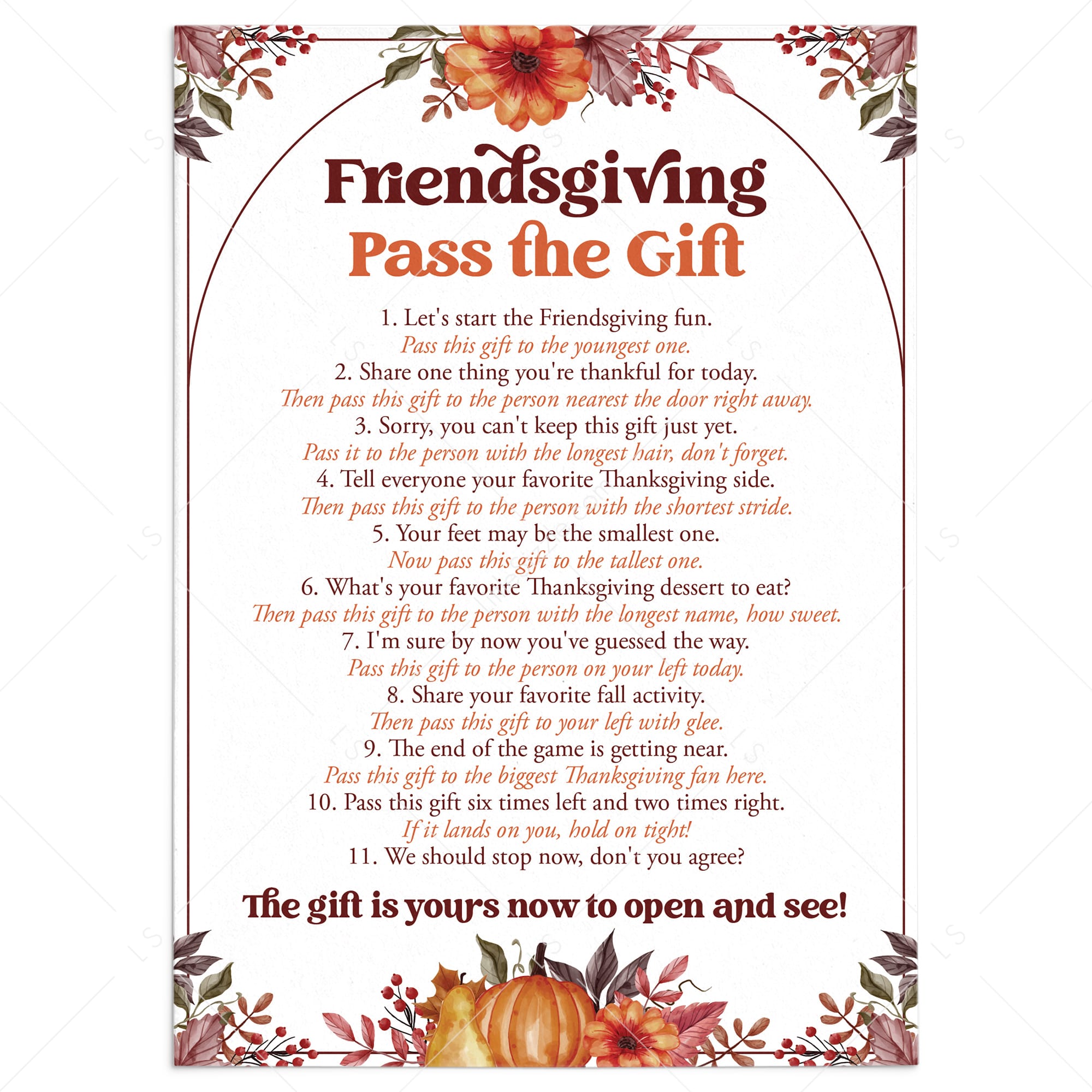 Friendsgiving Pass The Gift Game Printable by LittleSizzle