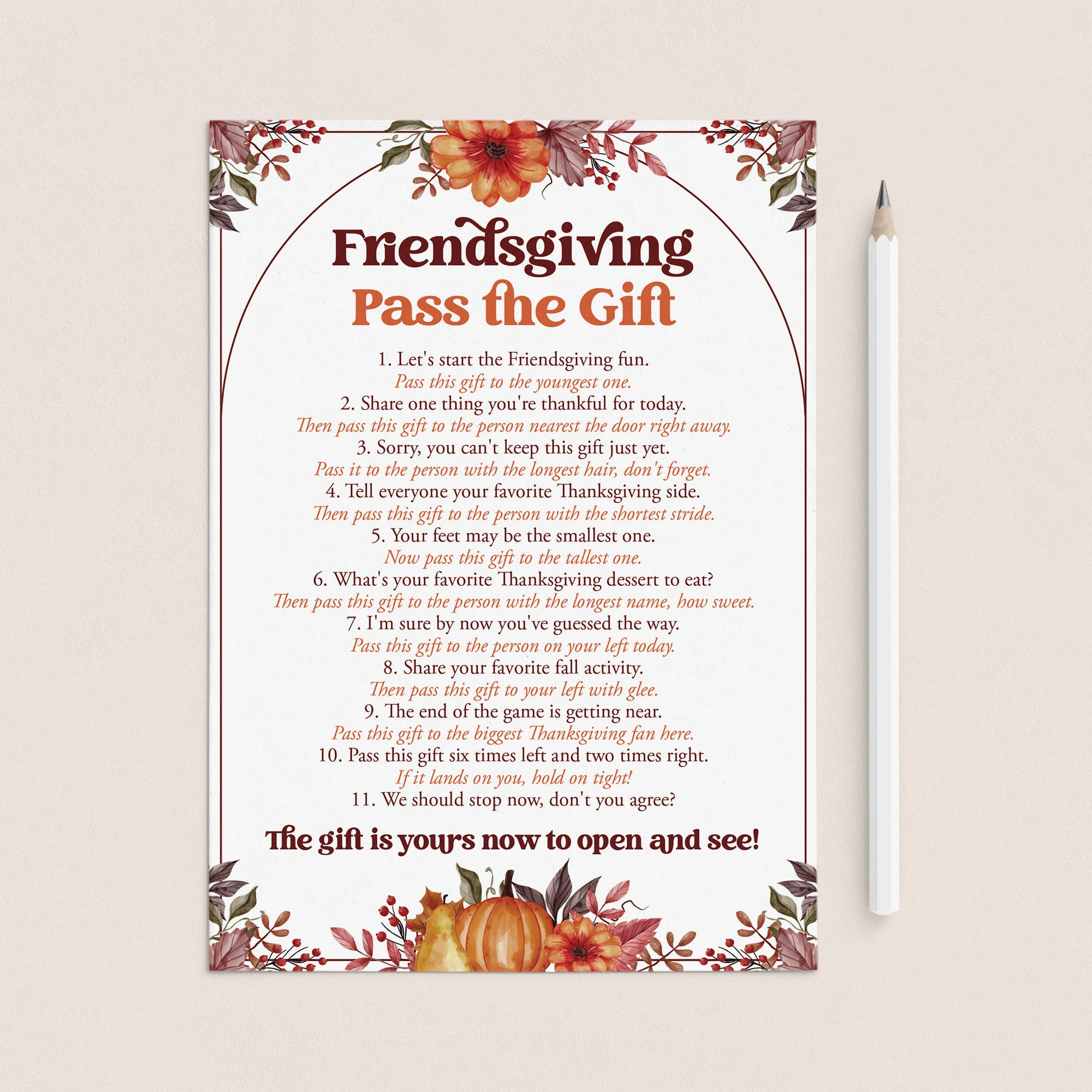 Friendsgiving Pass The Gift Game Printable by LittleSizzle