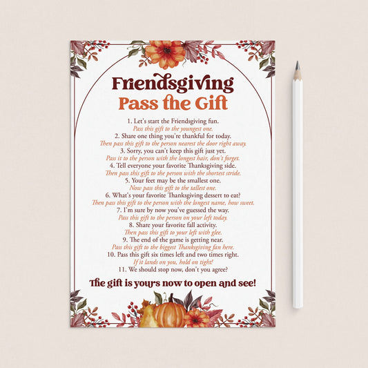 Friendsgiving Pass The Gift Game Printable by LittleSizzle