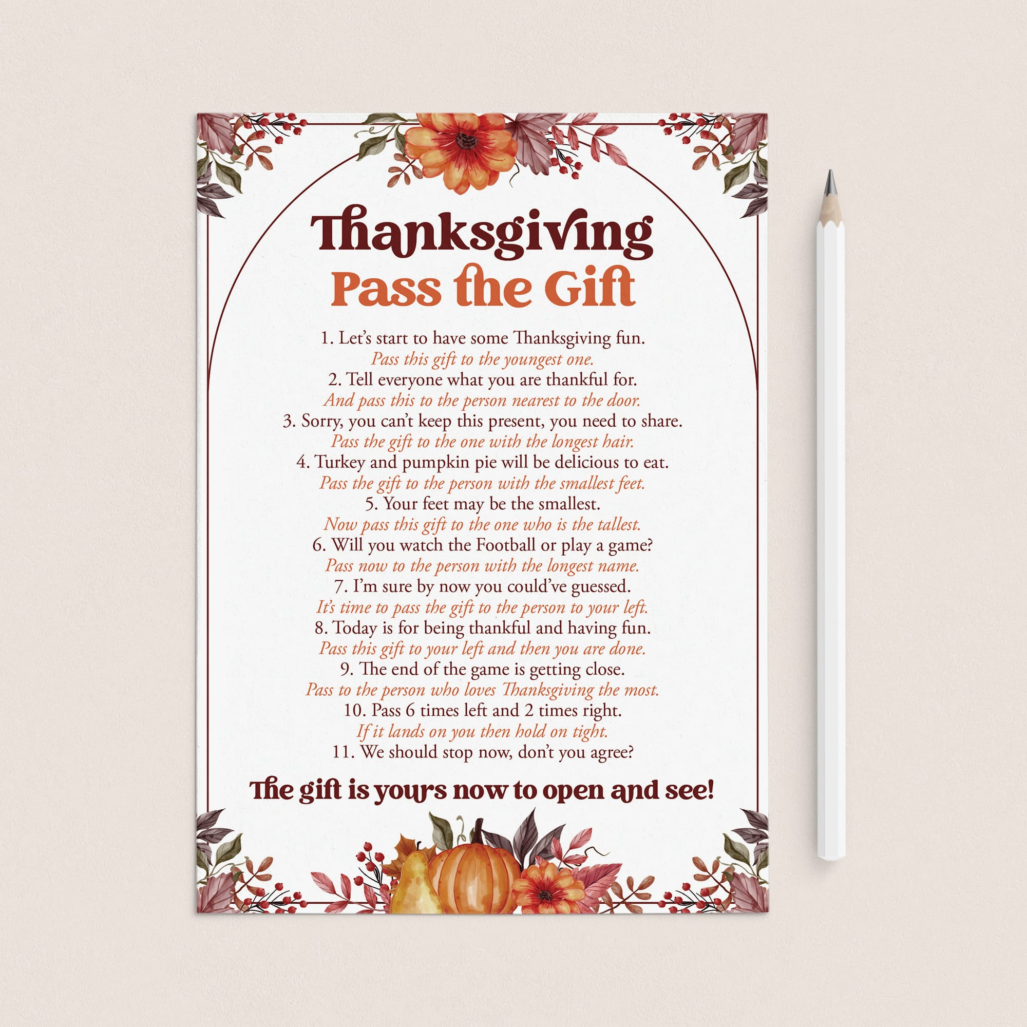 Thanksgiving Pass The Present Game Printable by LittleSizzle