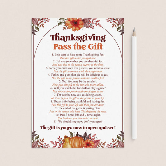 Thanksgiving Pass The Present Game Printable by LittleSizzle