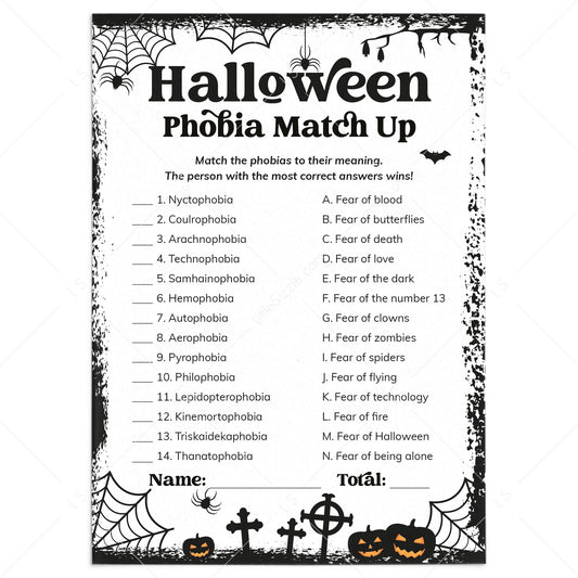 Halloween Phobia Match-Up Game Printable by LittleSizzle