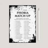 Halloween Phobias Match Game with Answers Printable by LittleSizzle