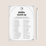 Phobia Match Up Game with Answer Key Printable by LittleSizzle