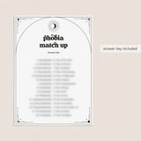Phobia Match Up Game with Answer Key Printable