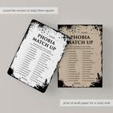 Halloween Phobias Match Game with Answers Printable