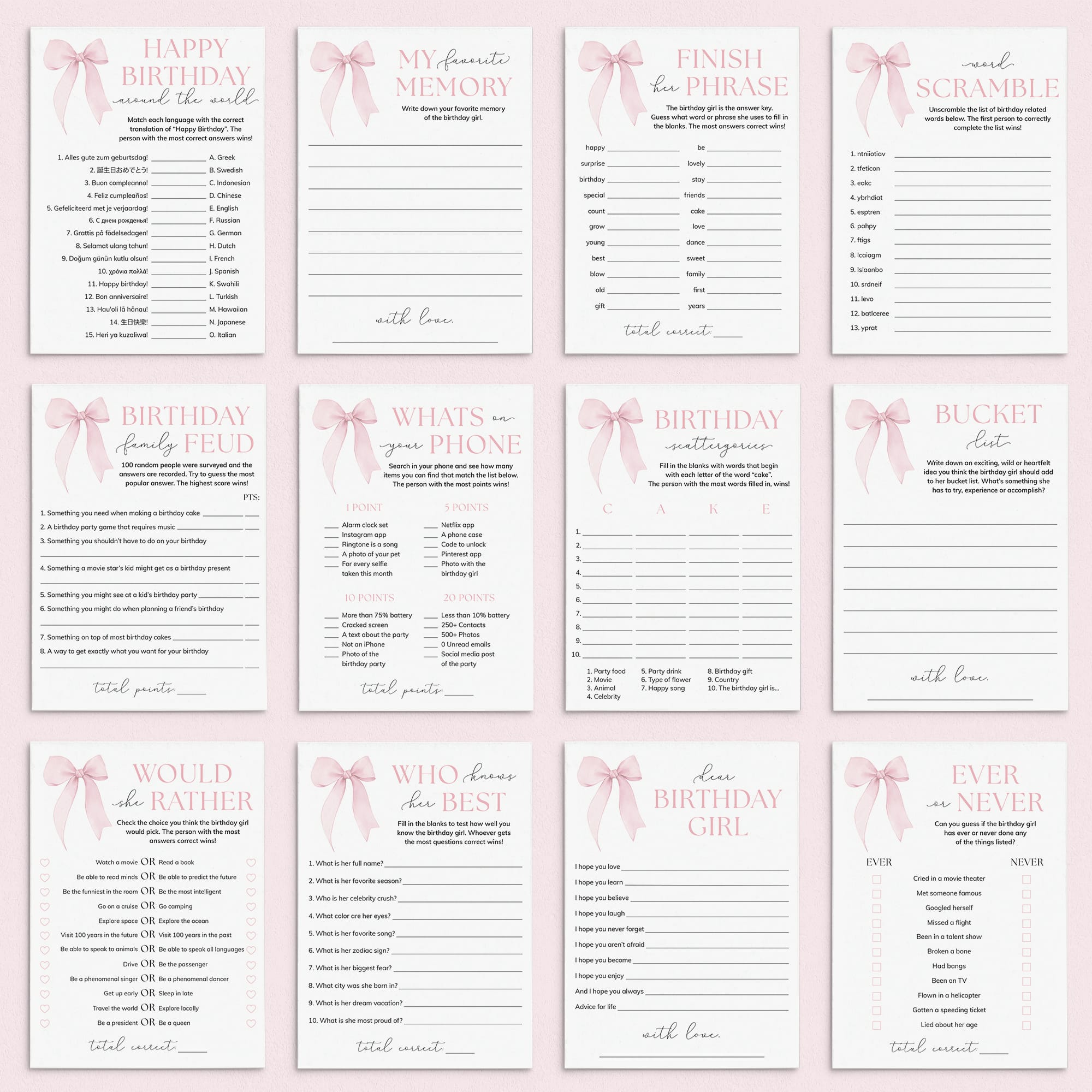 Coquette Birthday Party Games Bundle Printable by LittleSizzle
