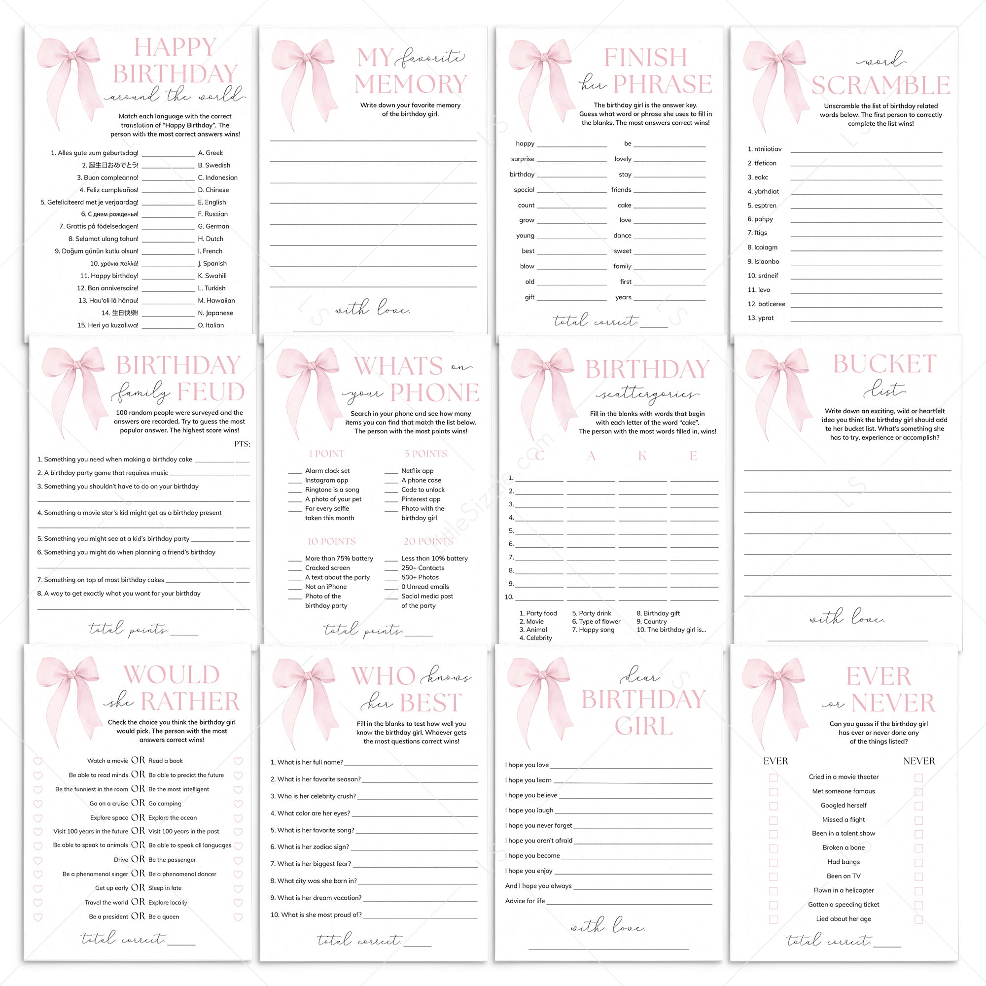 Coquette Birthday Party Games Bundle Printable by LittleSizzle
