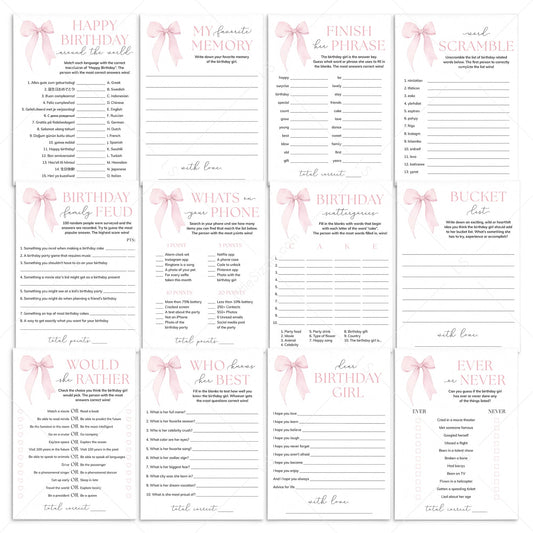Coquette Birthday Party Games Bundle Printable by LittleSizzle