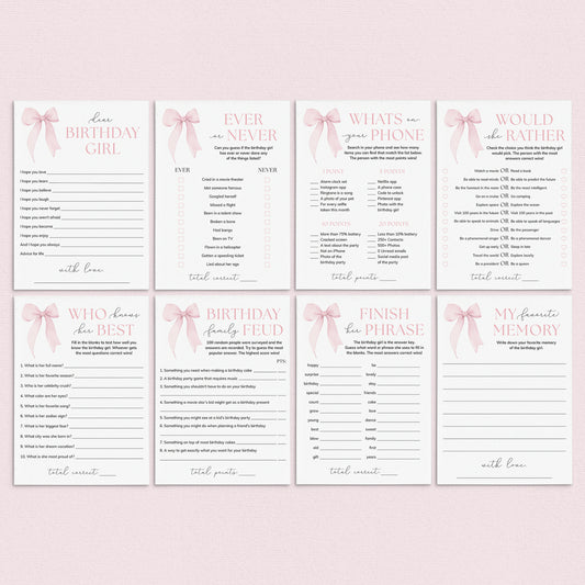 Bow Birthday Party Games Printable by LittleSizzle