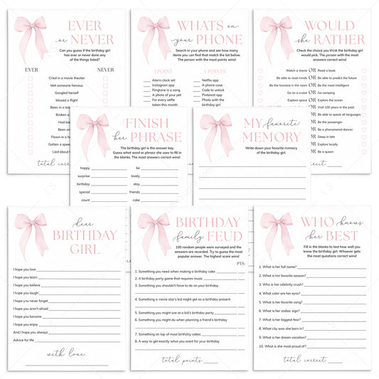 Bow Birthday Party Games Printable by LittleSizzle
